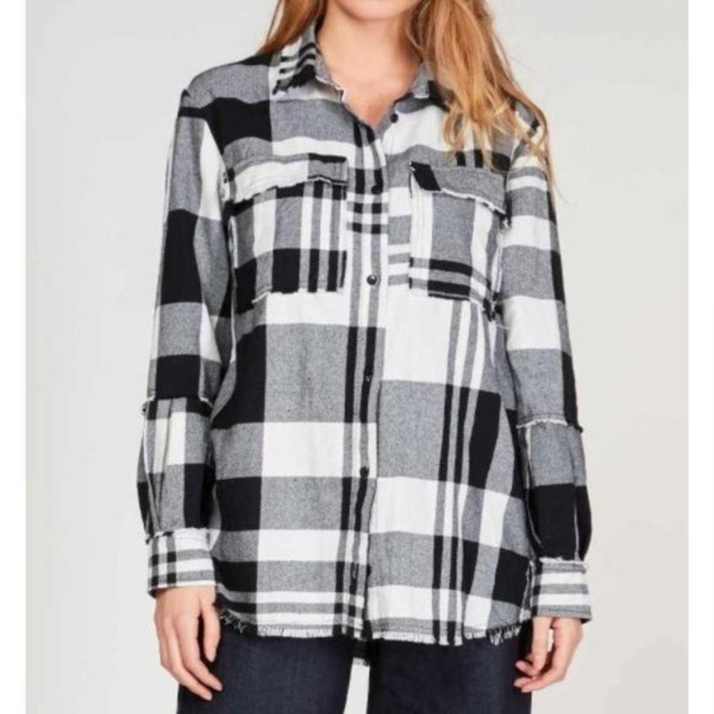 Baci Madras Plaid Raw Trims‎ Button-Up Shirt M Medium
